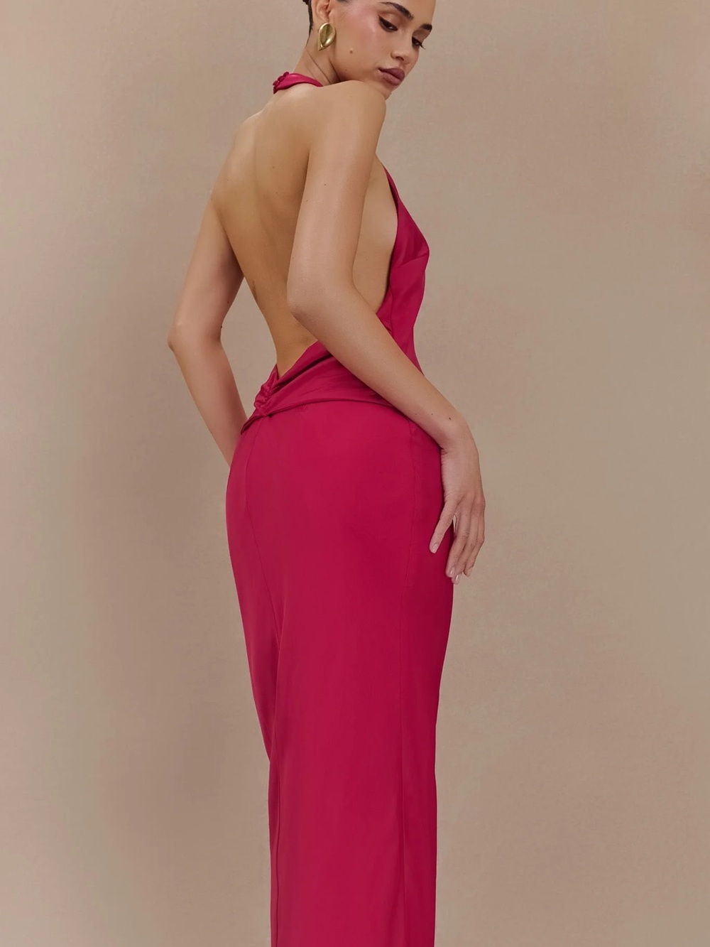 Never Worn- Meshki Rinna Satin Halter Maxi Dress - Pink Cherry - Picture 4 of 7